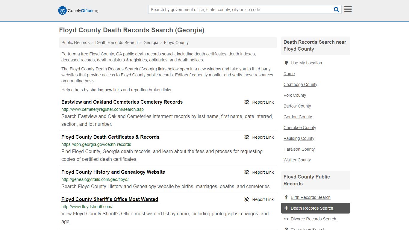 Floyd County Death Records Search (Georgia) - County Office