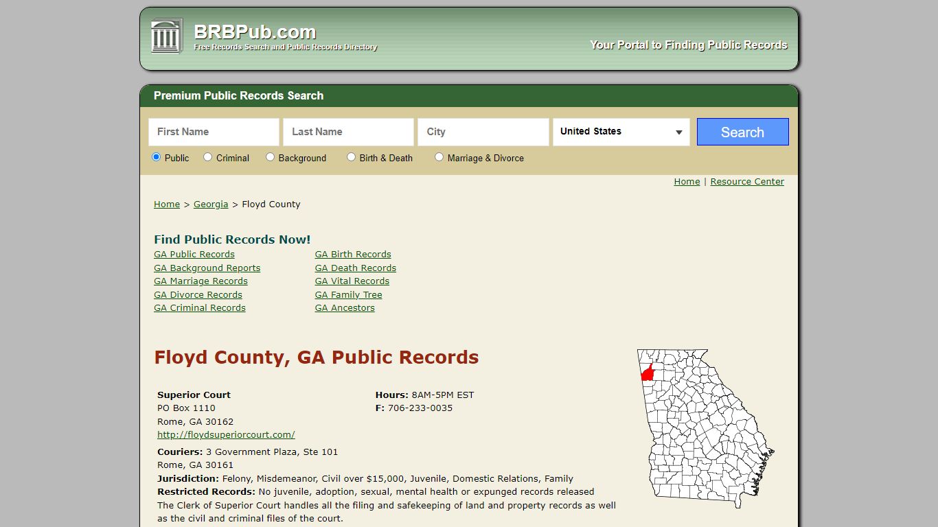 Floyd County Public Records | Search Georgia Government Databases - BRB Pub